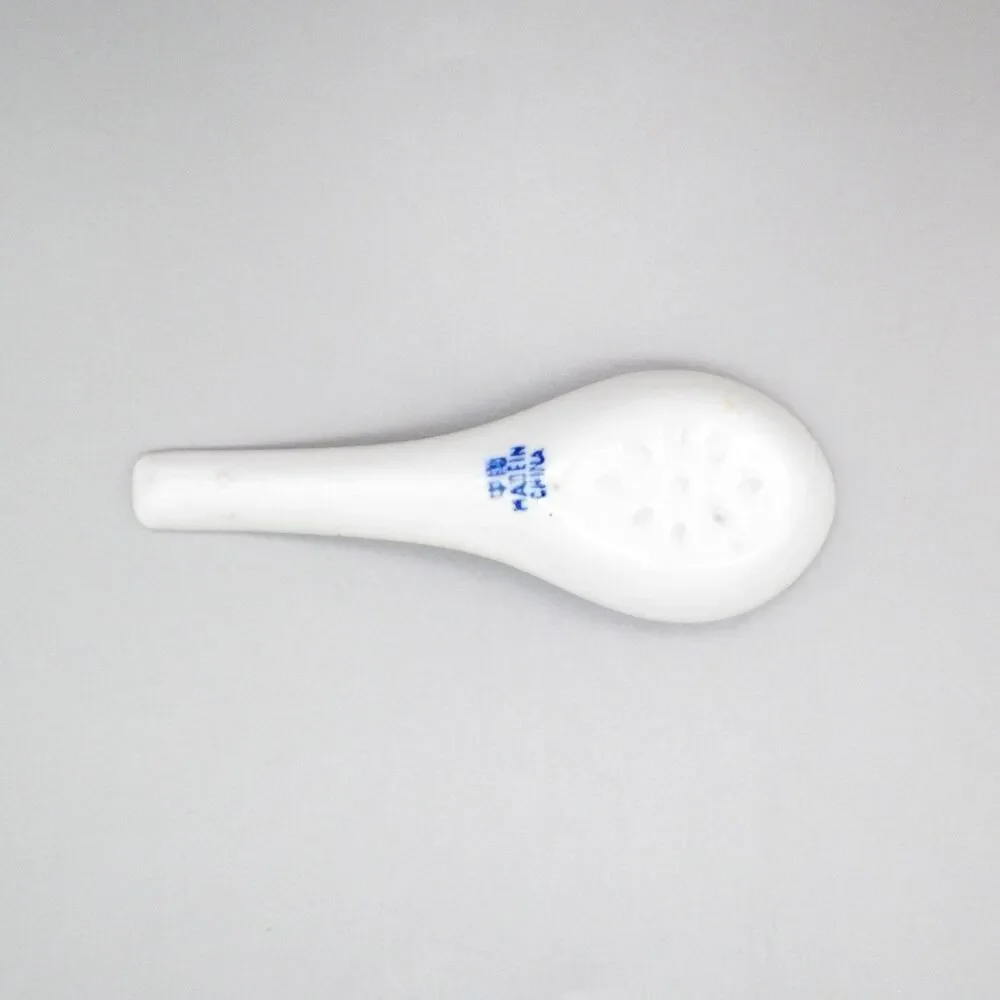 Japanese Ceramic Kobachi Rice Bowl Blue Brushstroke Design Scalloped Rim & Spoon